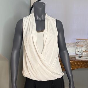 White House Black Market Cream Sleeveless Wrap Blouse